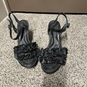 Black Leather Ruffle BORN Sandal